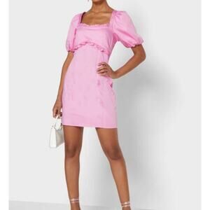 Topshop Ruffle Trim Puff Sleeve Mini Dress 12 Bubble Gum Pink